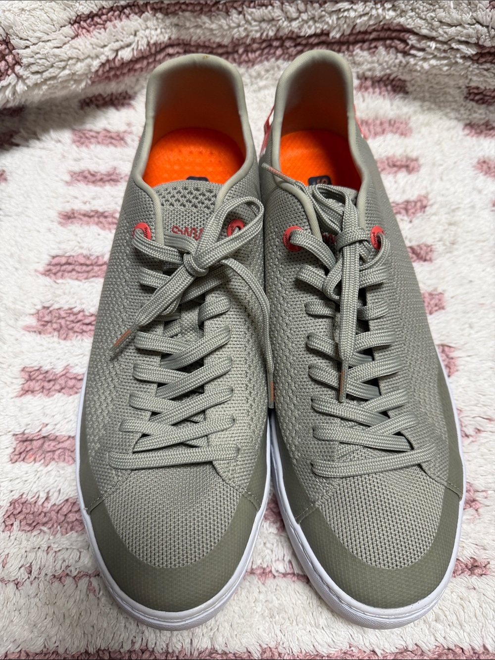 Swims Men's Olive Knit Sneakers with Orange Insole and Coral Eyelets